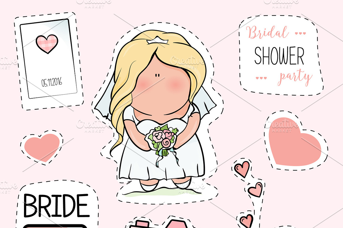 Bachelorette or wedding party stickers., a Decorative Illustration by aliona..almazova