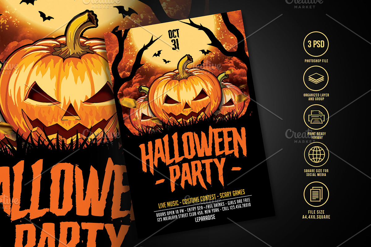 Halloween Party Flyer, a Flyer Template by AyumaDesign (Photo 2 of 3)
