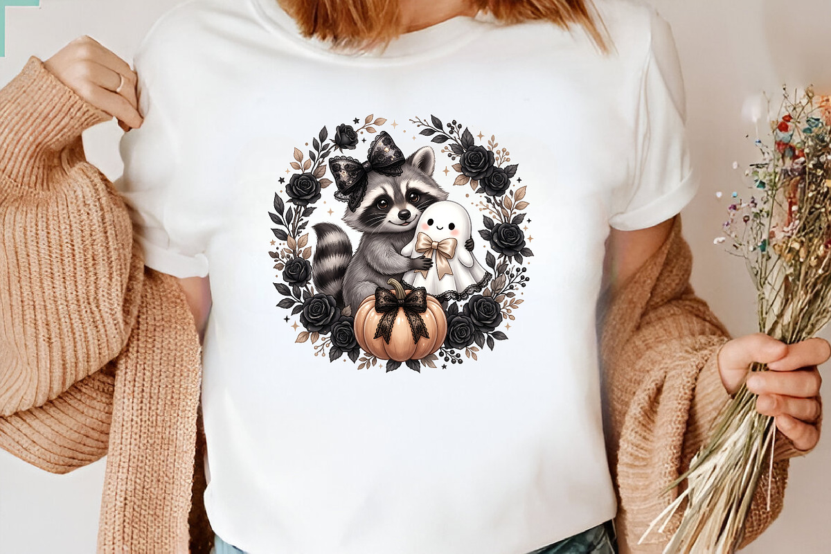 Cute Ghost and Raccoon Halloween, a Seasonal Illustration by CraftArtStudio (Photo 3 of 4)