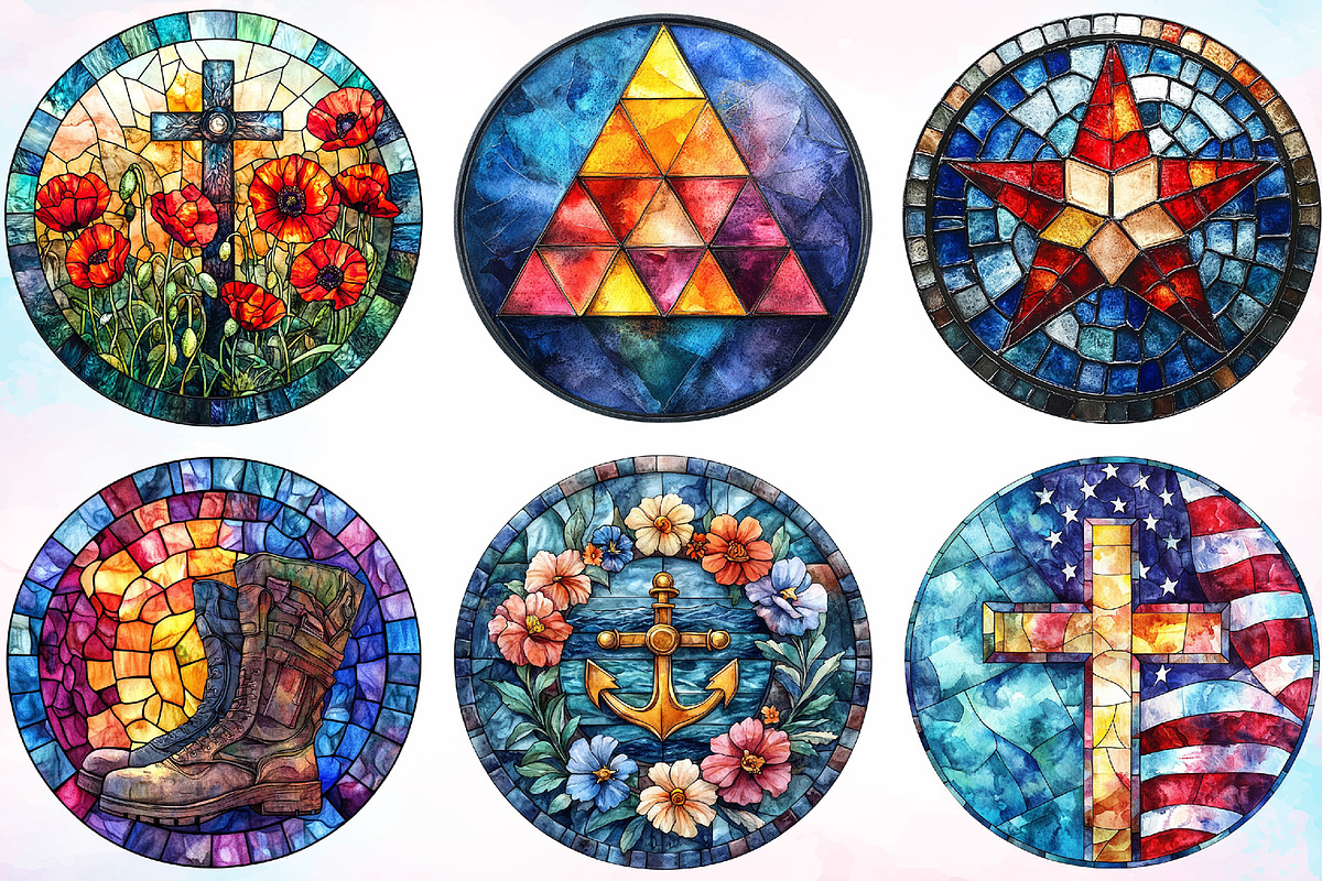 Memorial Day Round Stained Glass PNG, a Seasonal Illustration by Canvas Craft (Photo 2 of 3)