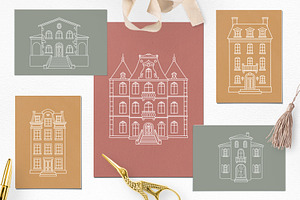 Houses Line Illustration Set