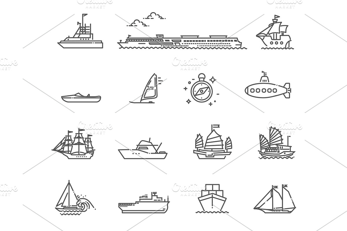 Ships Symbols. Vector Icons Set, a Transportation Illustration by Tettygreen (Photo 3 of 3)