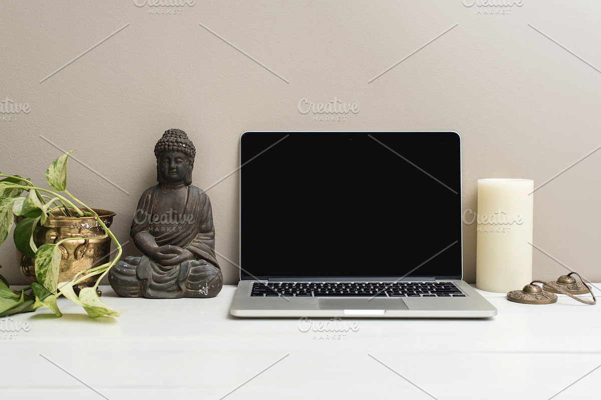 Buddha Yoga Laptop Mockup, a Books & Magazine Mockup by Ashley Alexandra Design (Photo 2 of 6)
