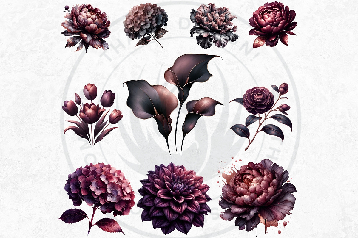 Moody Rose Gold and Mauve Flowers, a Decorative Illustration by ThatsDesignArt (Photo 7 of 10)