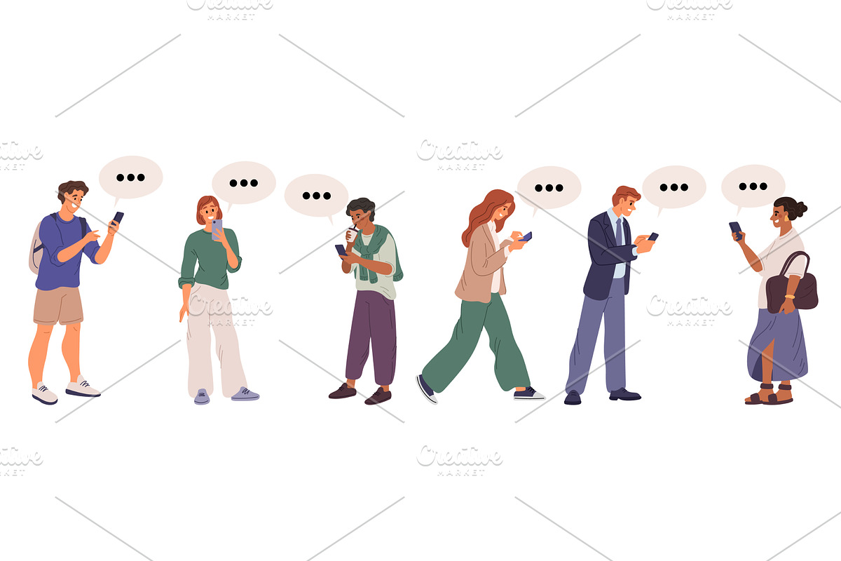 Men and women with cell phones in, a Person Illustration by Vectorbuum