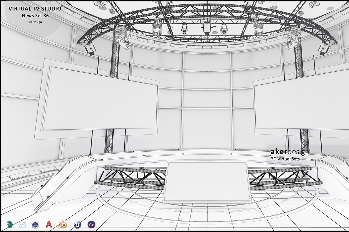 Virtual TV Studio News Set 36, an Architecture 3D Model by akerStudio (Photo 3 of 25)