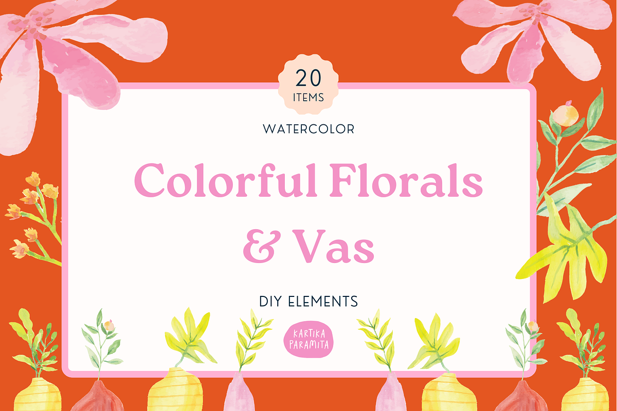 Colorful Watercolor Floral and Vase, an Object Graphic by Kartika Prints (Photo 1 of 4)