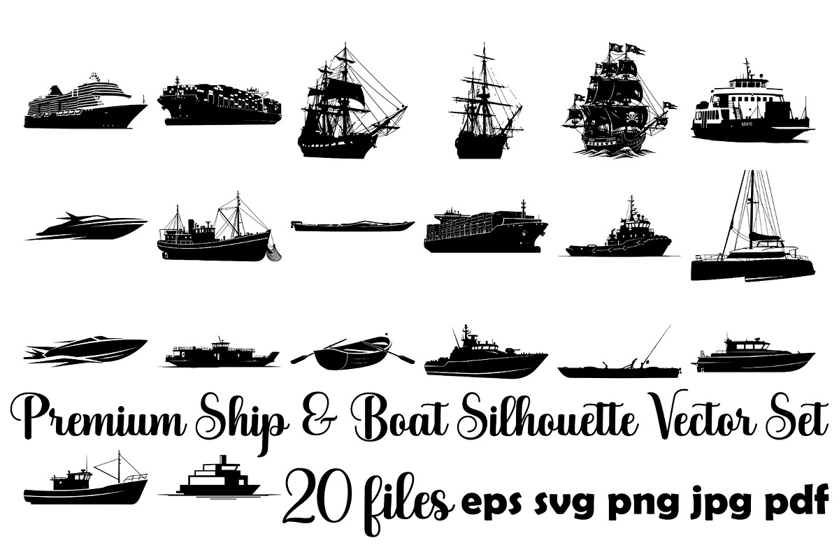 Premium Ship Boat Silhouette Vector, an Animal Illustration by Designer_Momina (Photo 1 of 21)