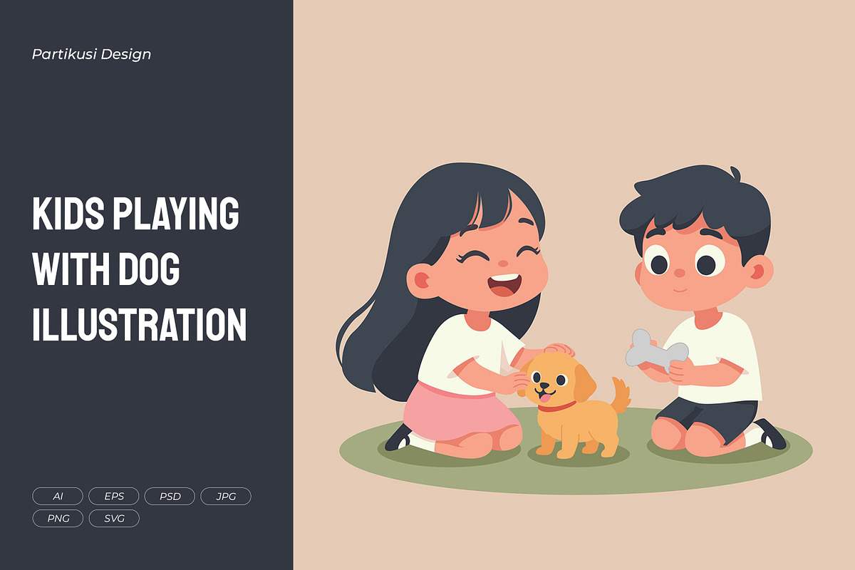 Playing with Dog Illustration, an Animal Illustration by Partikusi Design (Photo 1 of 3)