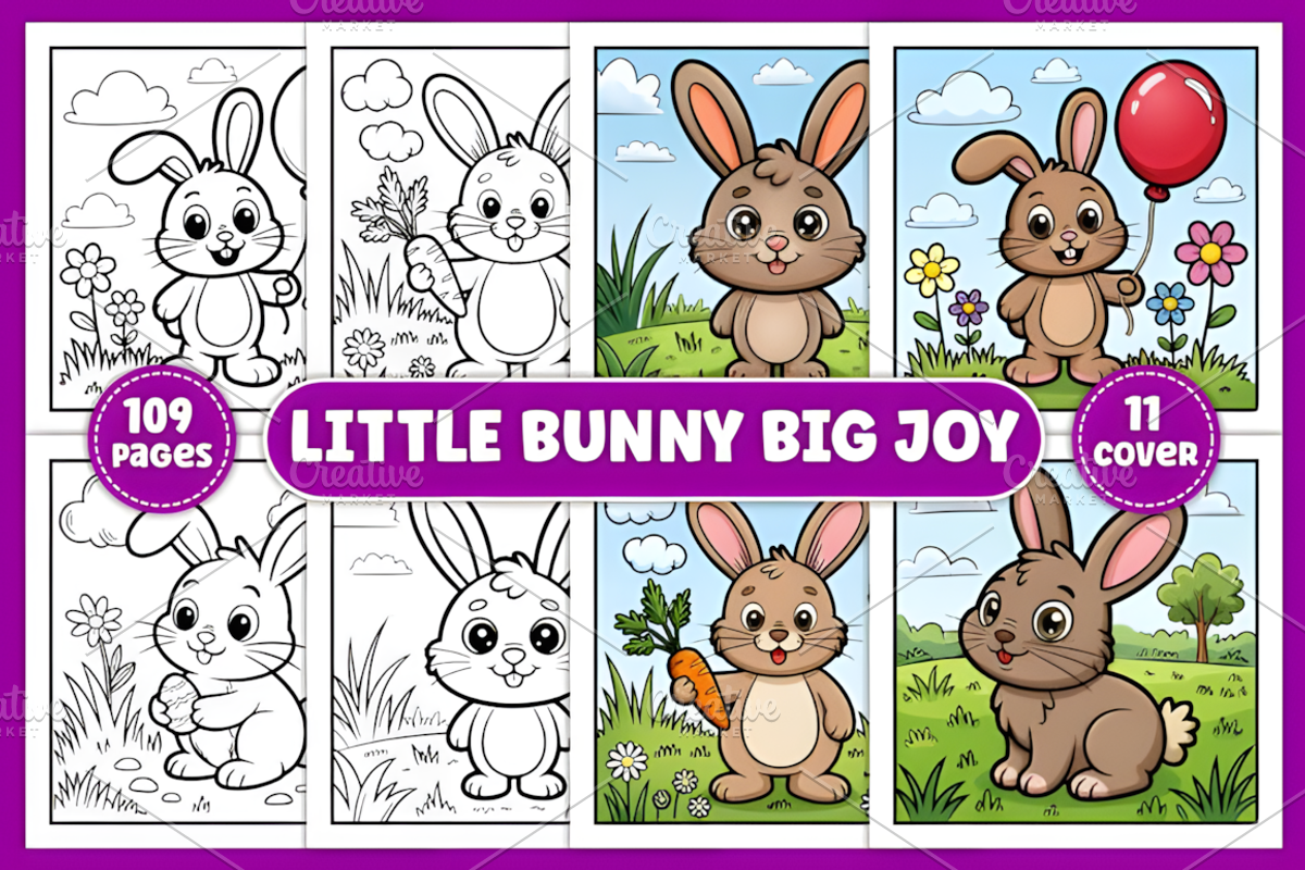 Little Bunny Big Joy Coloring Pages, an Animal Illustration by Coco Bloom (Photo 1 of 6)