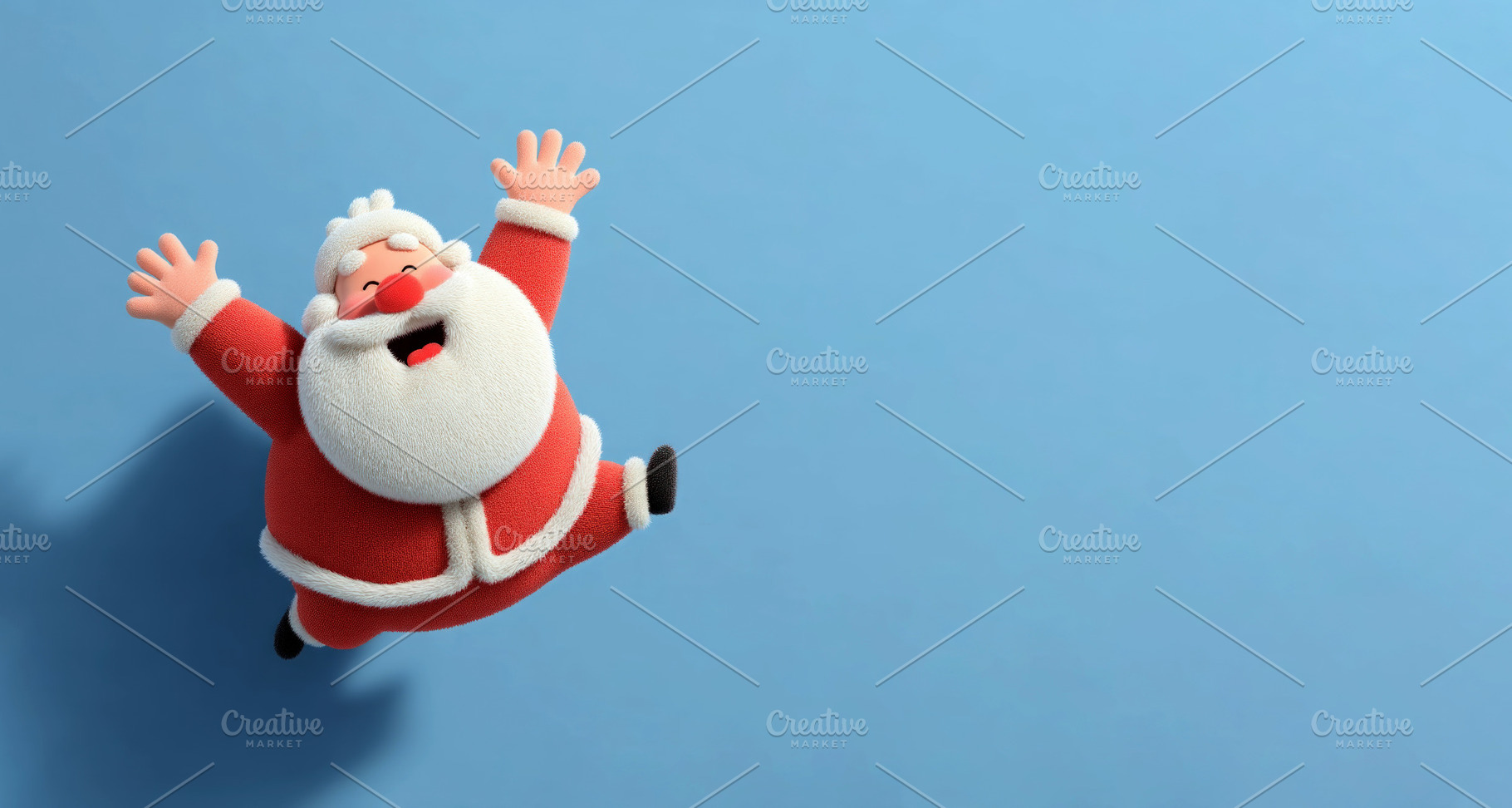 Joyful cartoon Santa Claus jumping with excitement on blue backg, a Holiday Photo by José Manuel Gelpi