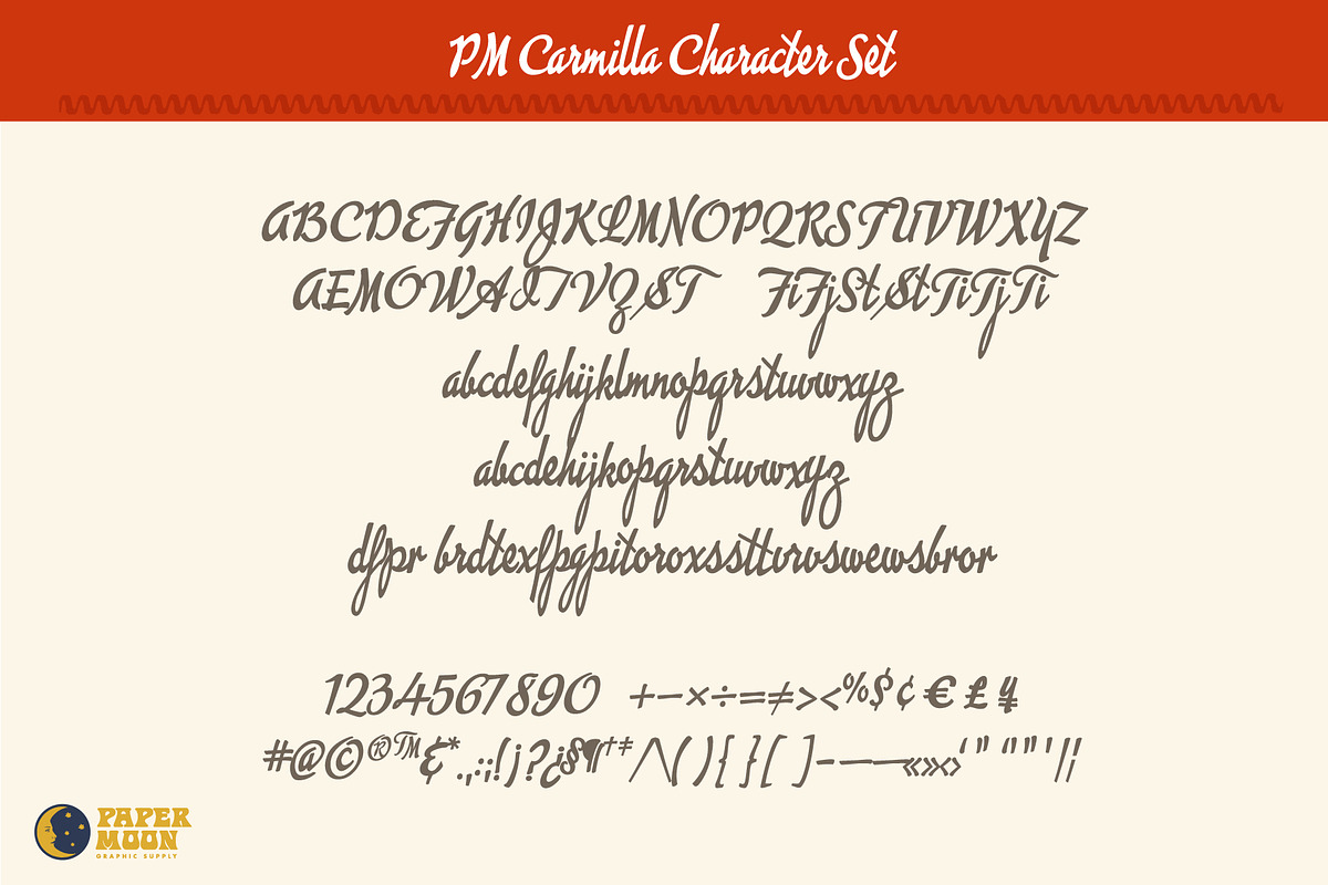 PM Carmilla Script, a Script Font by Paper Moon Graphic Supply (Photo 5 of 13)