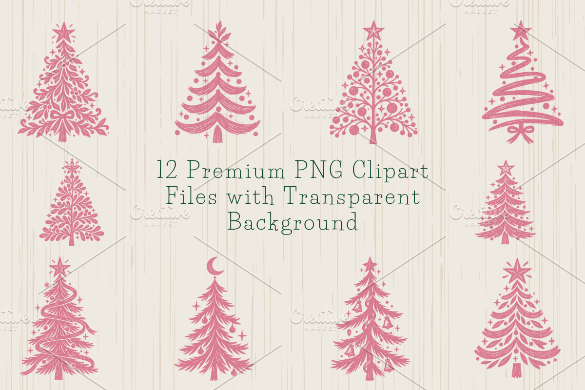 Pastel Christmas Trees PNG Bundle, a Decorative Illustration by Ink Gallery (Photo 5 of 12)