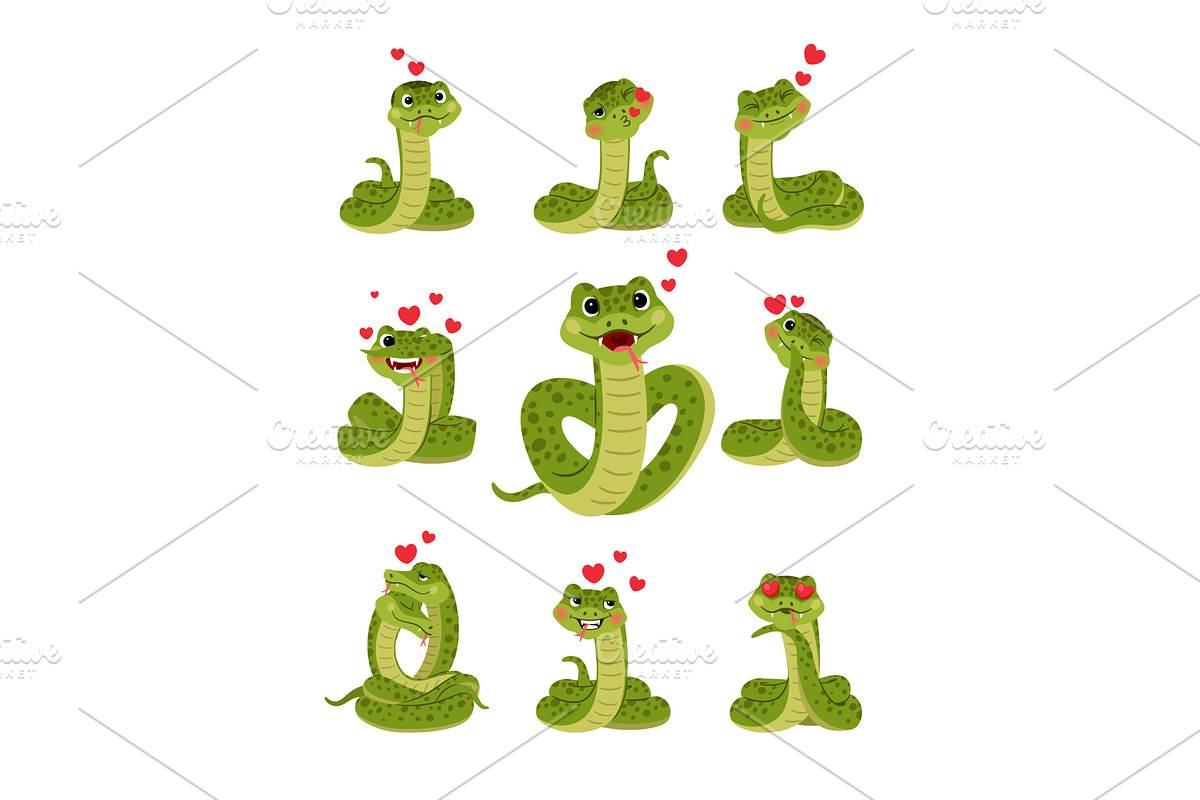 Set of happy funny in love snakes, an Animal Illustration by Stock-Smart-Start