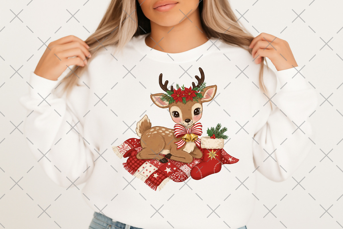Reindeer Christmas Patchwork PNG, an Illustration by Craft Nest (Photo 2 of 6)