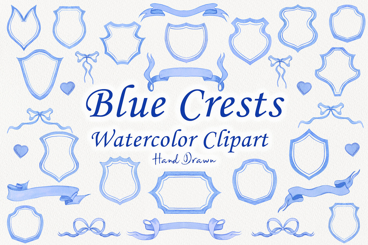 Blue Crests Watercolor Clipart, an Object Illustration by BarvArt
