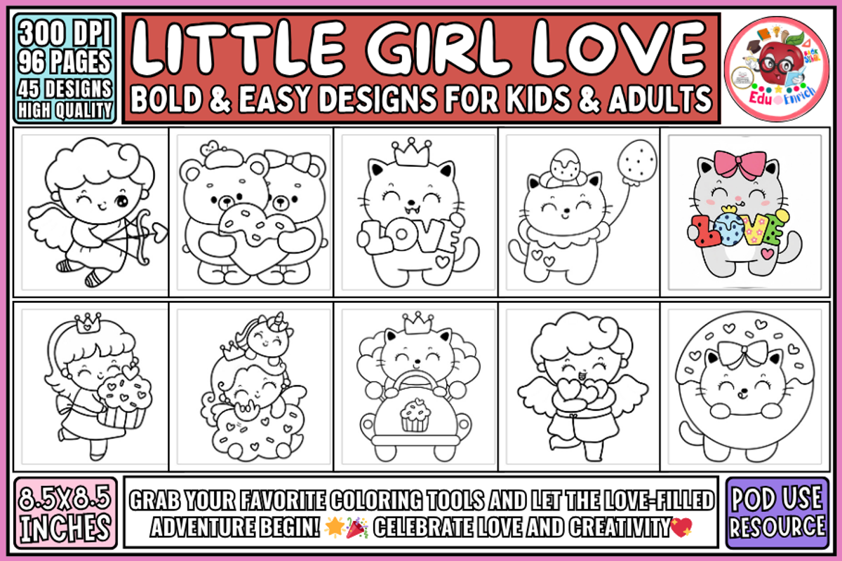 Little Girl Love Coloring Pages, an Object Illustration by EduEnrich (Photo 1 of 3)