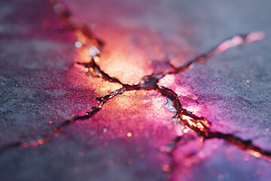 Colorful crack in a surface reveals bright glow in abstract art piece, a Photo by AlyaAnd
