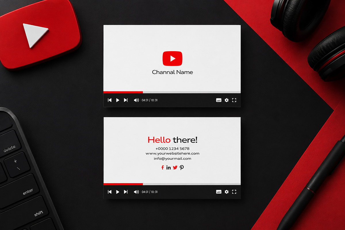 YouTube Style Business Card, a Business Card Template by Saman Osama (Photo 1 of 6)