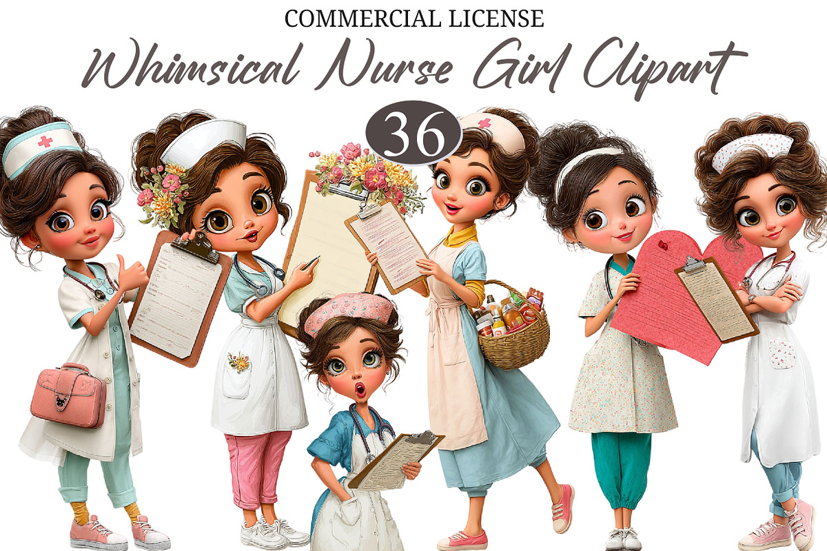Whimsical Enjoy Nurse Girl Clipart, a Seasonal Illustration by designcity5 (Photo 1 of 5)