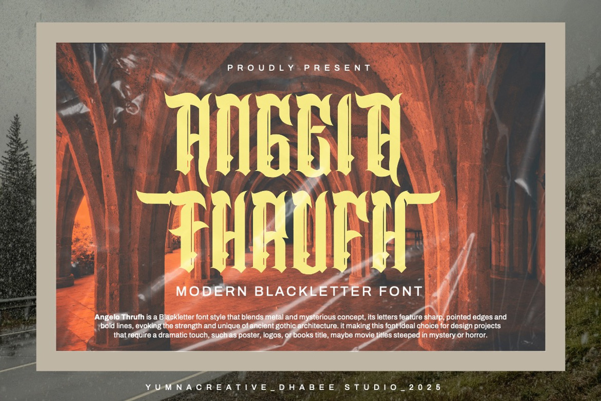 Angelo Thrufh - Modern Blackletter, a Blackletter Font by Dhabee (Photo 1 of 15)