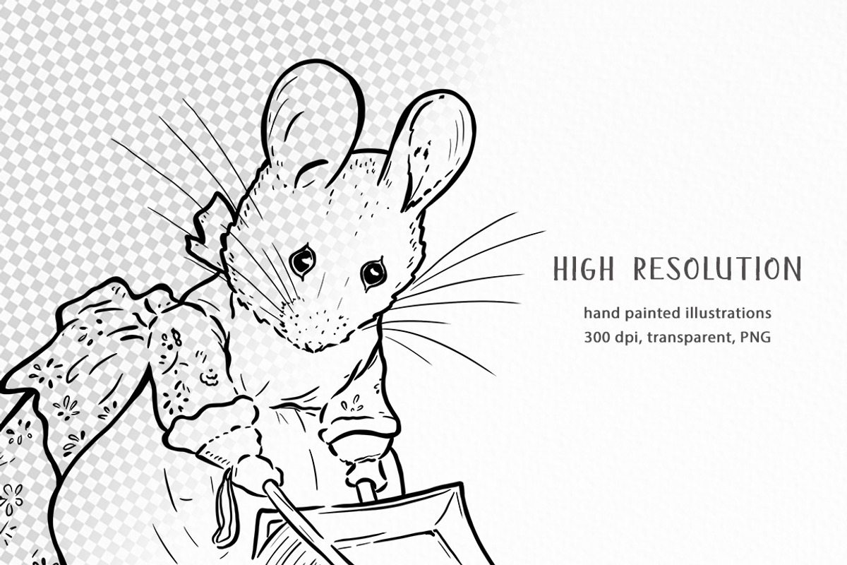 Peter Rabbit Line Art Clipart, an Animal Illustration by SvetaArtStore