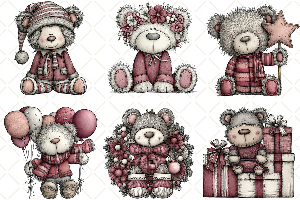 Quirky Christmas Teddy Bear Clipart, an Illustration by Black Bird Studio (Photo 3 of 6)