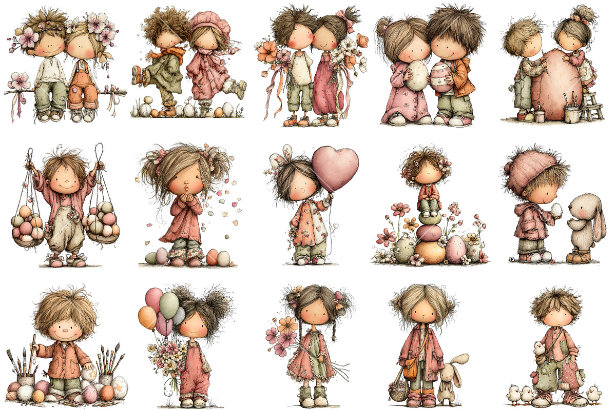 Whimsical Easter Kids Clipart, an Illustration by OK Design (Photo 3 of 6)
