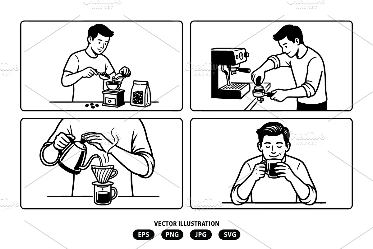 Man is making coffee illustration, a Person Illustration by Vectorlina (Photo 2 of 3)