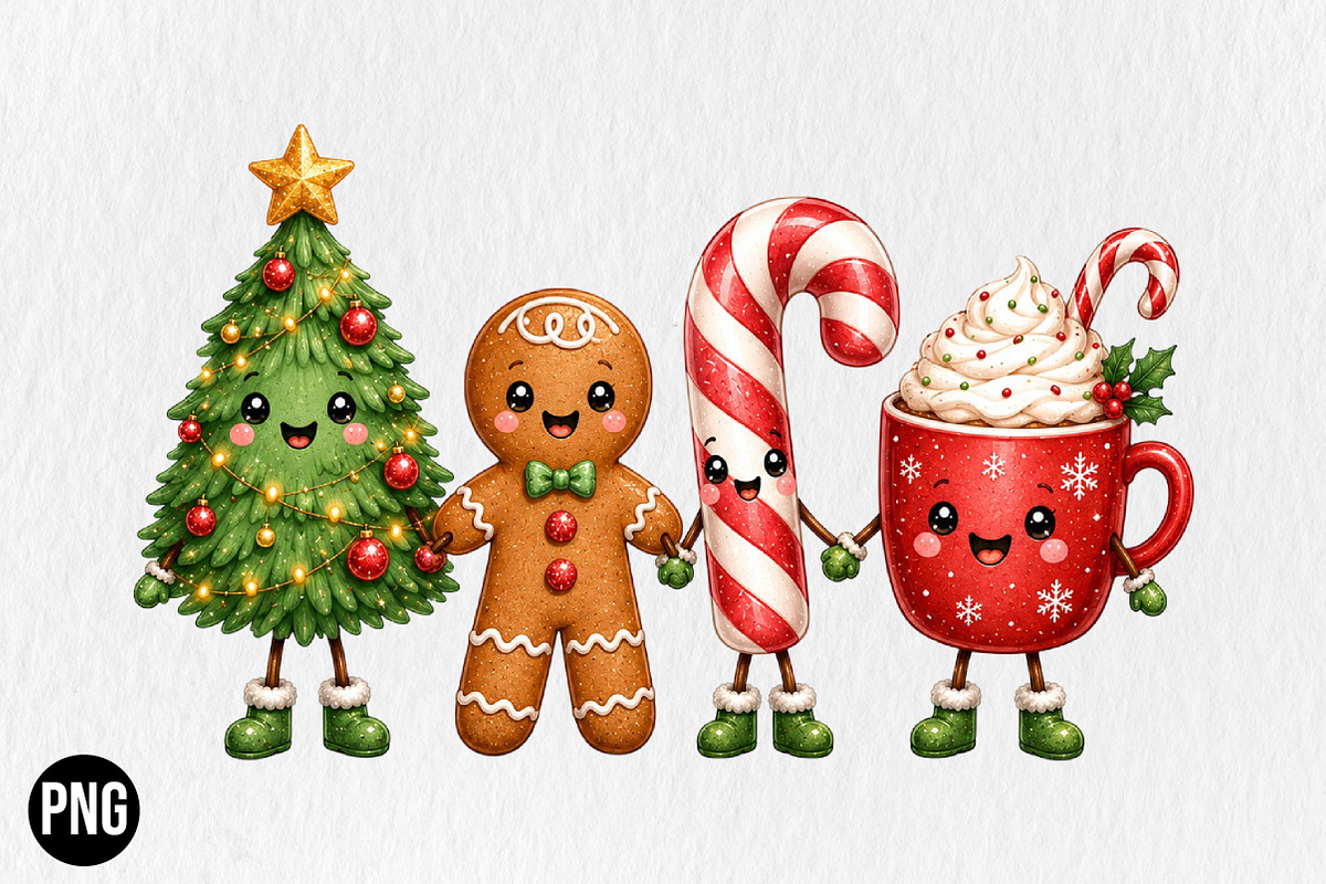 Cute Christmas Characters Doodle PNG, a Seasonal Illustration by CraftArtStudio (Photo 1 of 4)