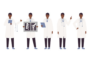 Afro Male Doctor Posing in Various, a Healthcare Illustration by Flashvector