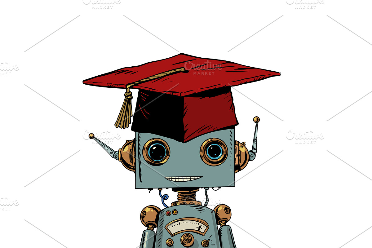 Teaching AI knowledge. Robot in a, a Technology Illustration by rogistok