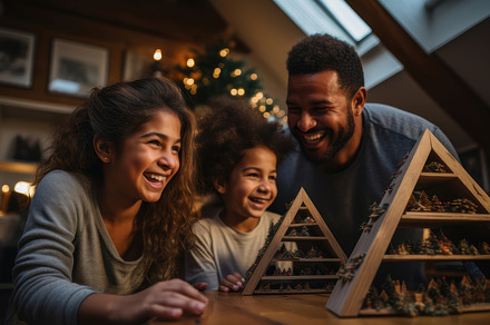 Happy African American Family Enjoying Christmas Tradition at Home, a Photo by AS photostudio
