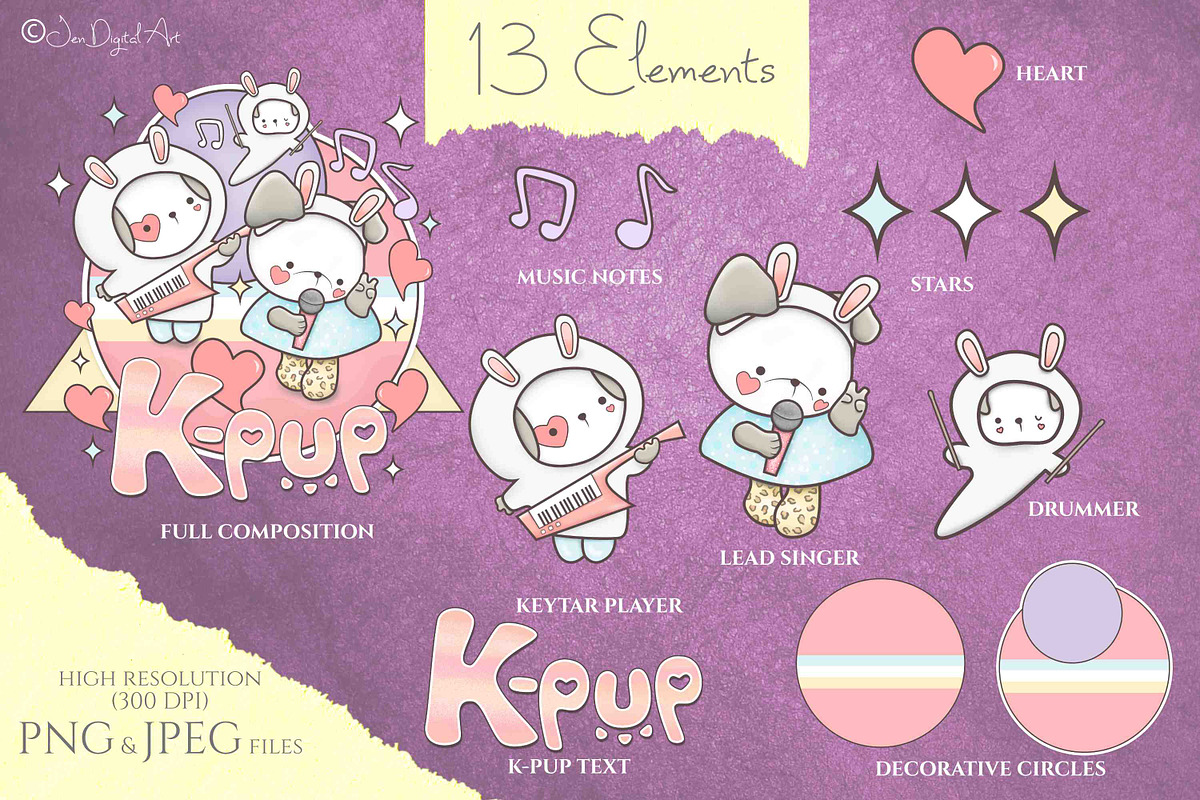 Kawaii Cute Dog Music Clip Art, an Illustration by Jen Digital Art (Photo 2 of 4)