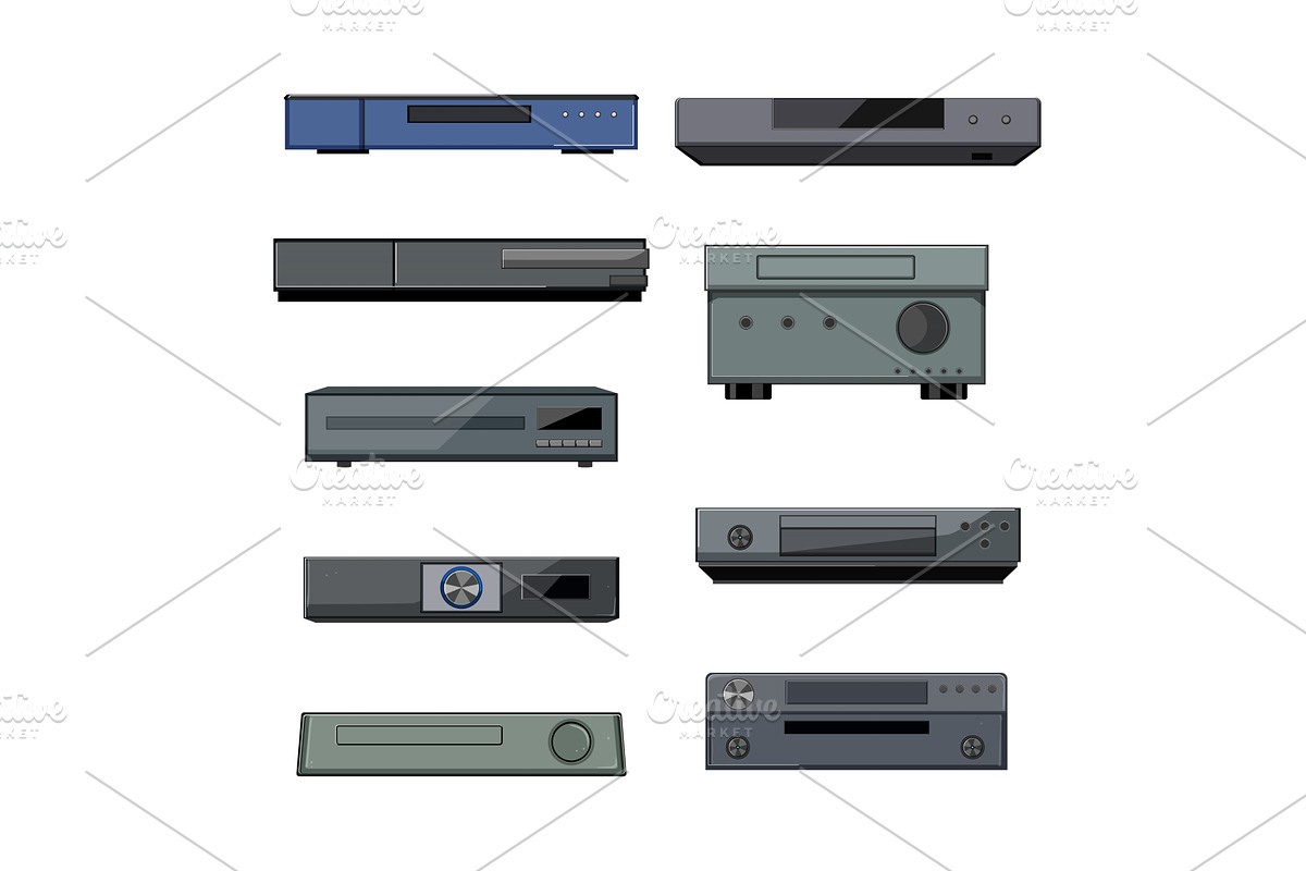 blu ray player set cartoon vector, an Object Illustration by pikepicture