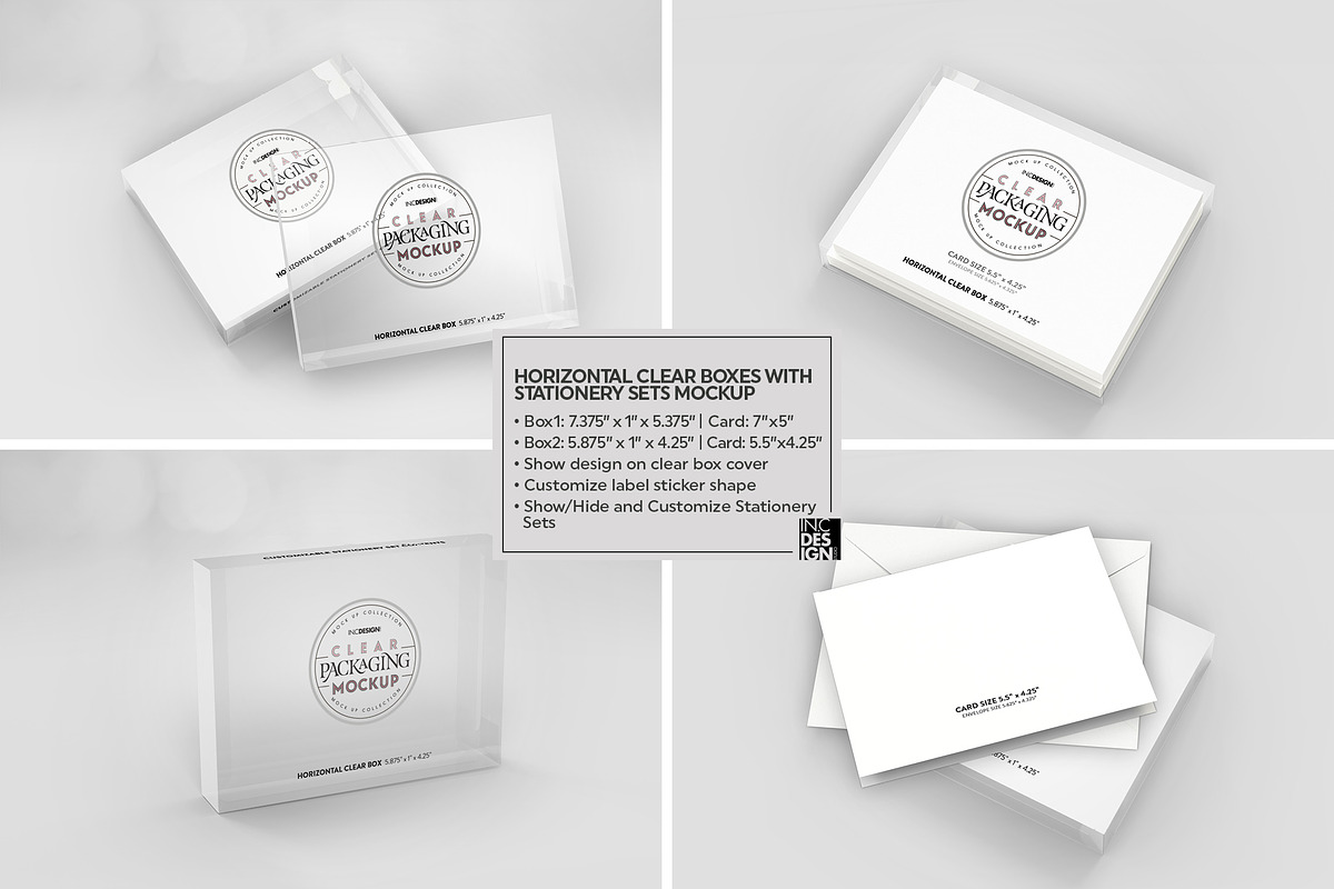 Clear Box with Stationery Set Mockup, a Packaging Mockup by INCDesign (Photo 10 of 19)