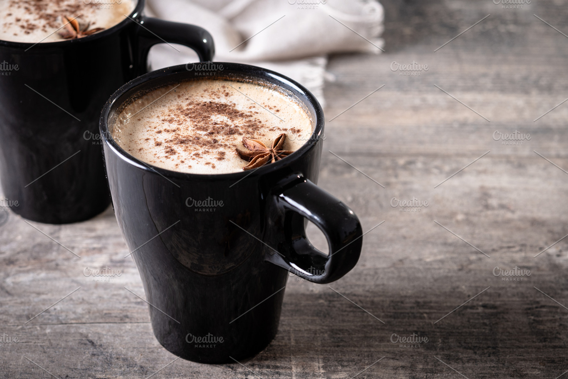 Chai Latte in Black Mug with Spices, a Photo by etorres69