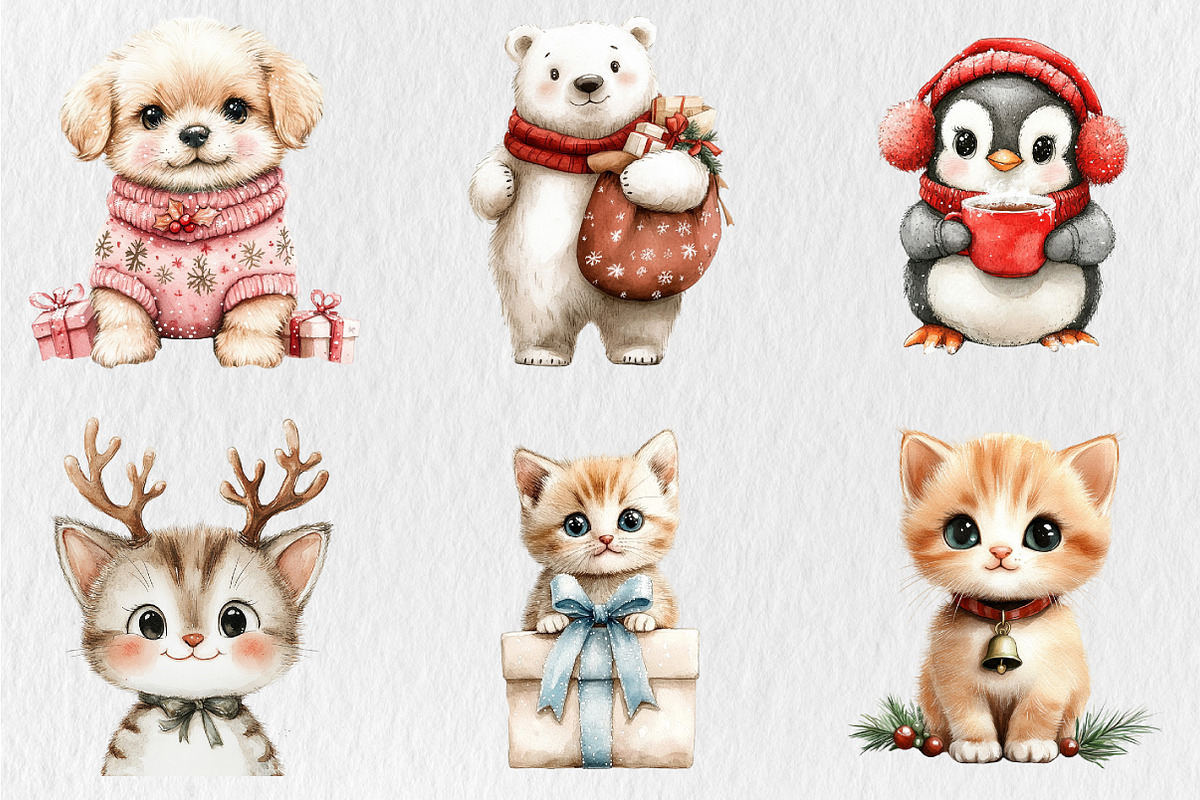 Kawaii Christmas Animal Clipart, an Animal Illustration by Rose Art (Photo 4 of 4)