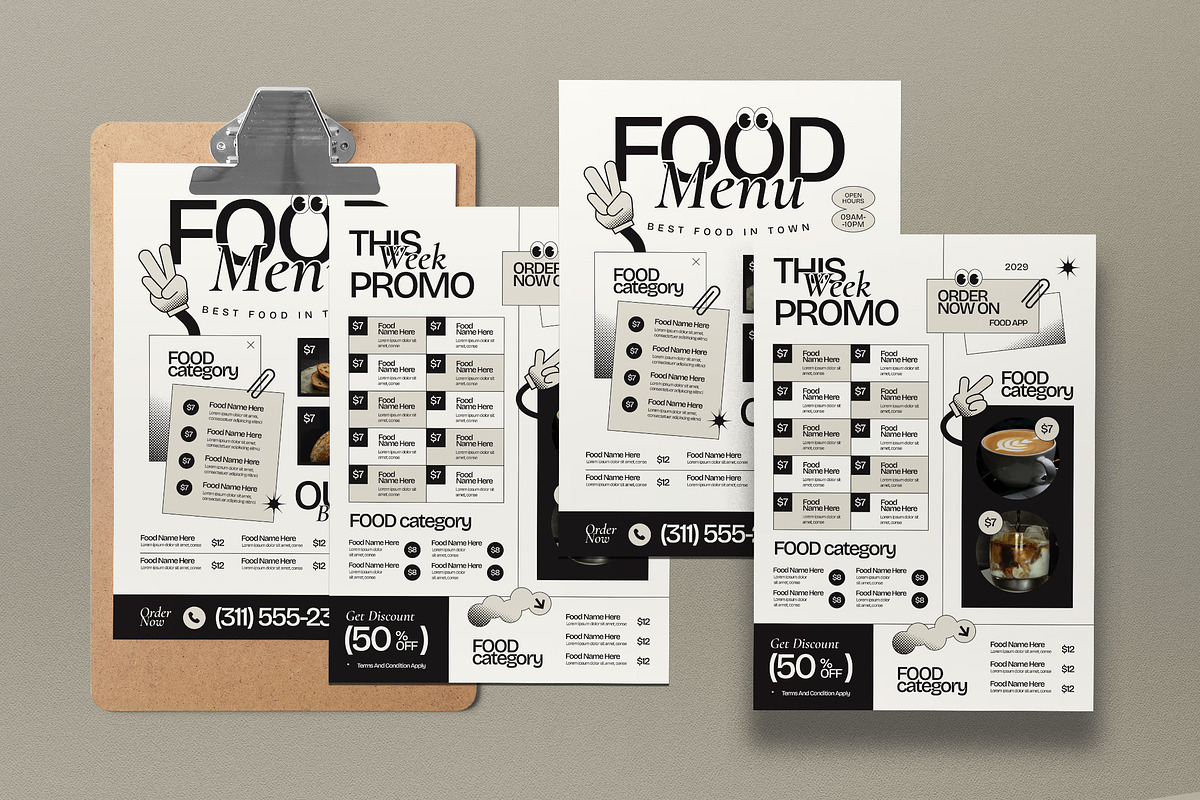 White Modern Retro Food Menu, a Flyer Template by graphicook (Photo 4 of 4)