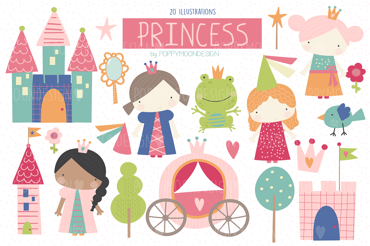 Princess clipart set, an Illustration by Poppymoondesign (Photo 1 of 3)