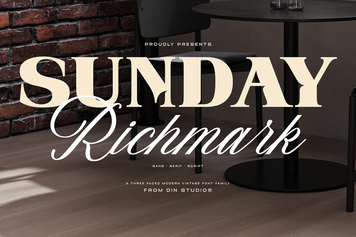 Sunday Richmark Serif Script Family, a Sans Serif Font by din-studio.com (Photo 1 of 16)