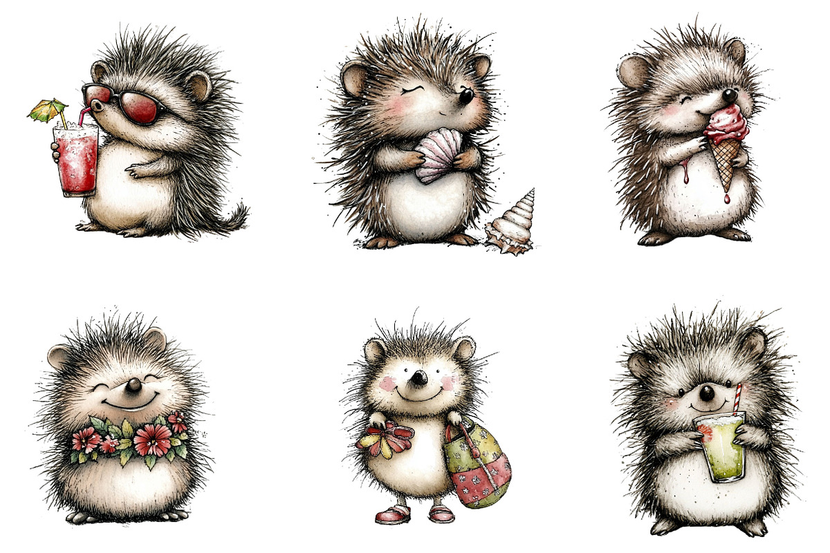 Whimsical Summer Hedgehog Clipart, an Illustration by Designking (Photo 3 of 4)