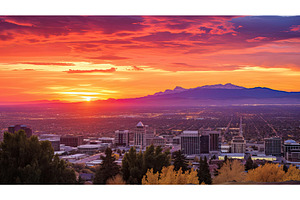 orange salt lake city sunset ai, a Nature Photo by pikepicture
