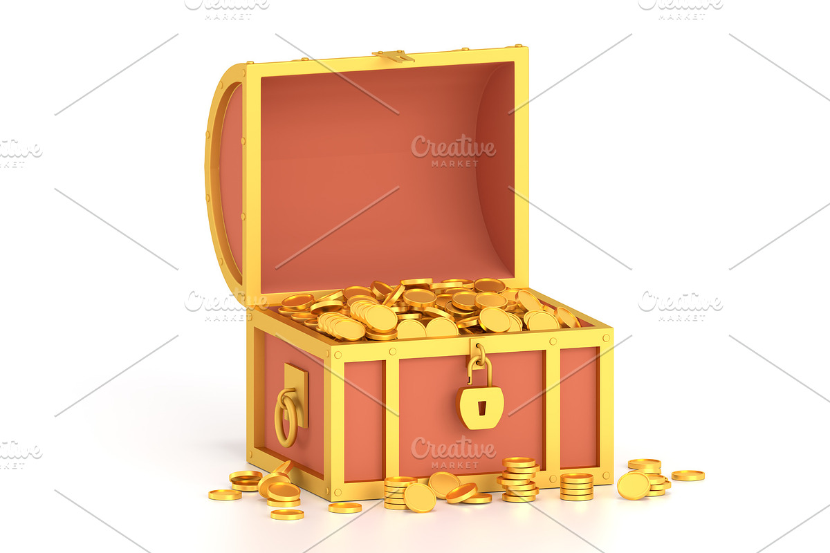 3d render treasure chest with coins, a Finance Illustration by Evanat Illustrations