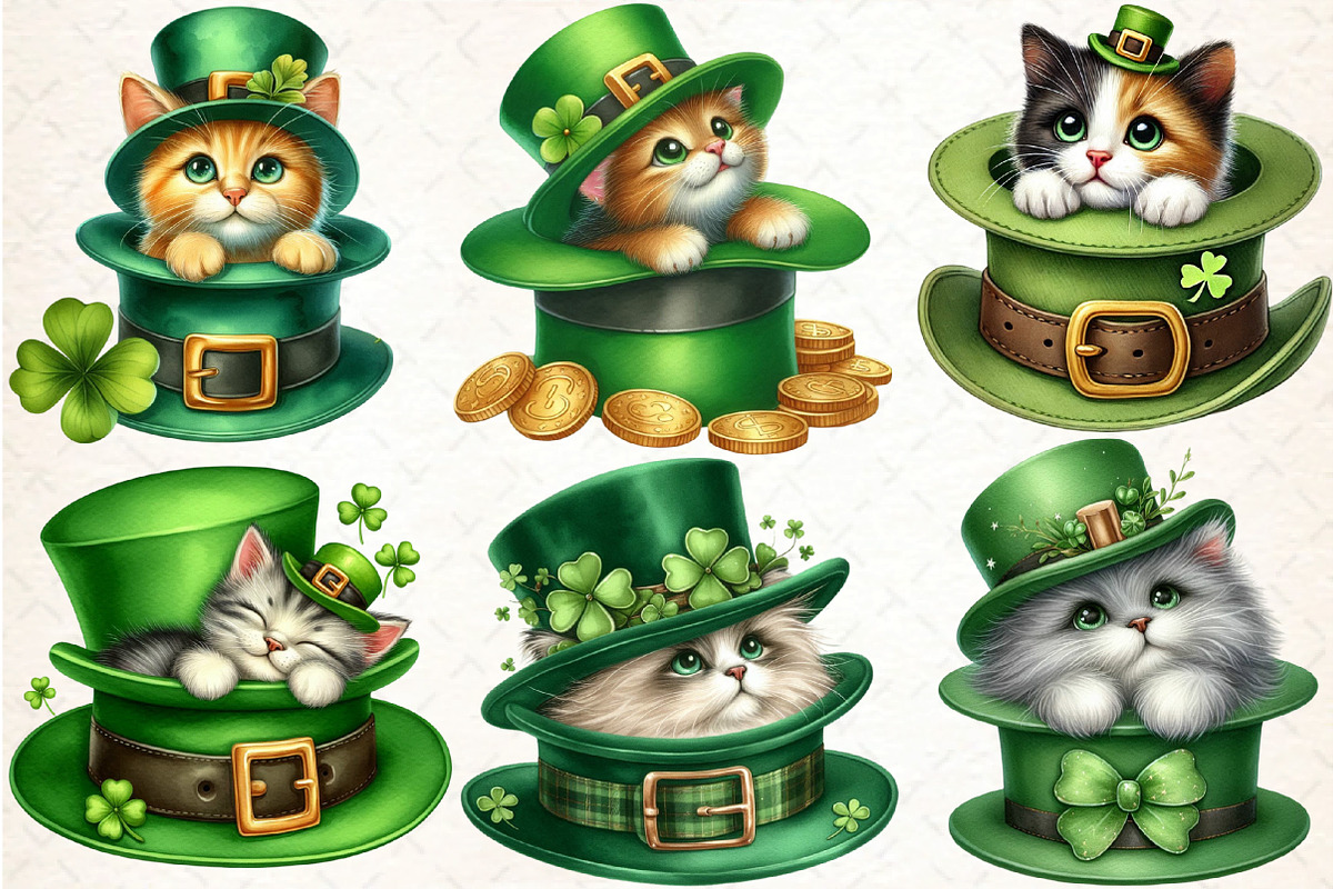 St Patrick's Day Cat Peeking out Hat, an Illustration by DreamCafeArt (Photo 2 of 4)