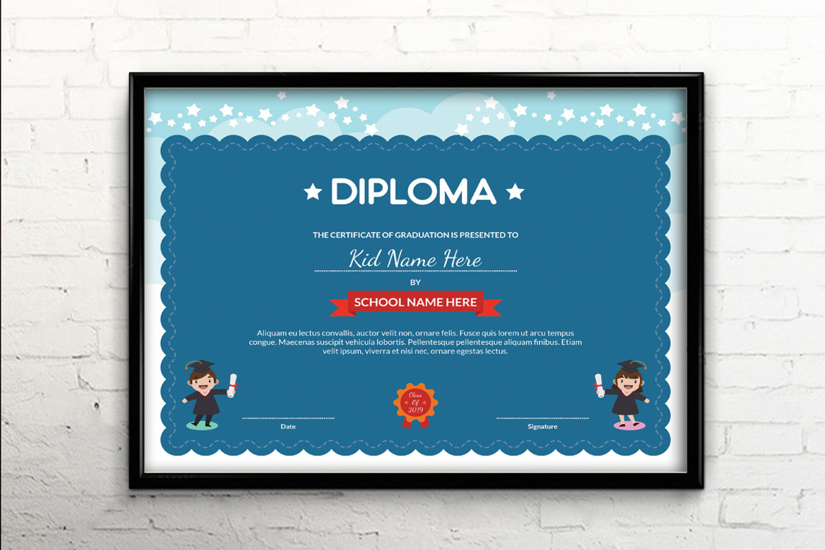 Kids Certificate & Diploma Template, a Stationery Template by Rimana_Templatehive (Photo 1 of 3)