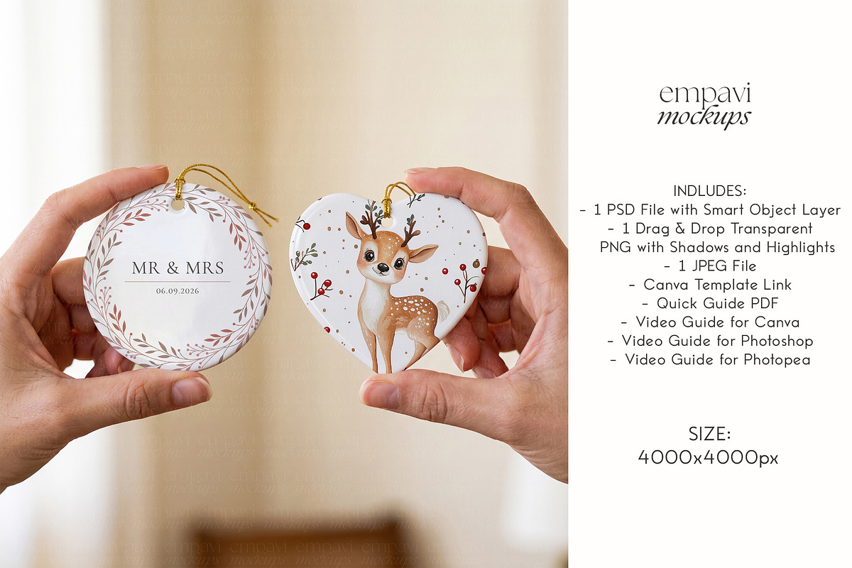 Heart and Round Ornament Mockup, a Household Mockup by EmpaviMockups (Photo 4 of 5)