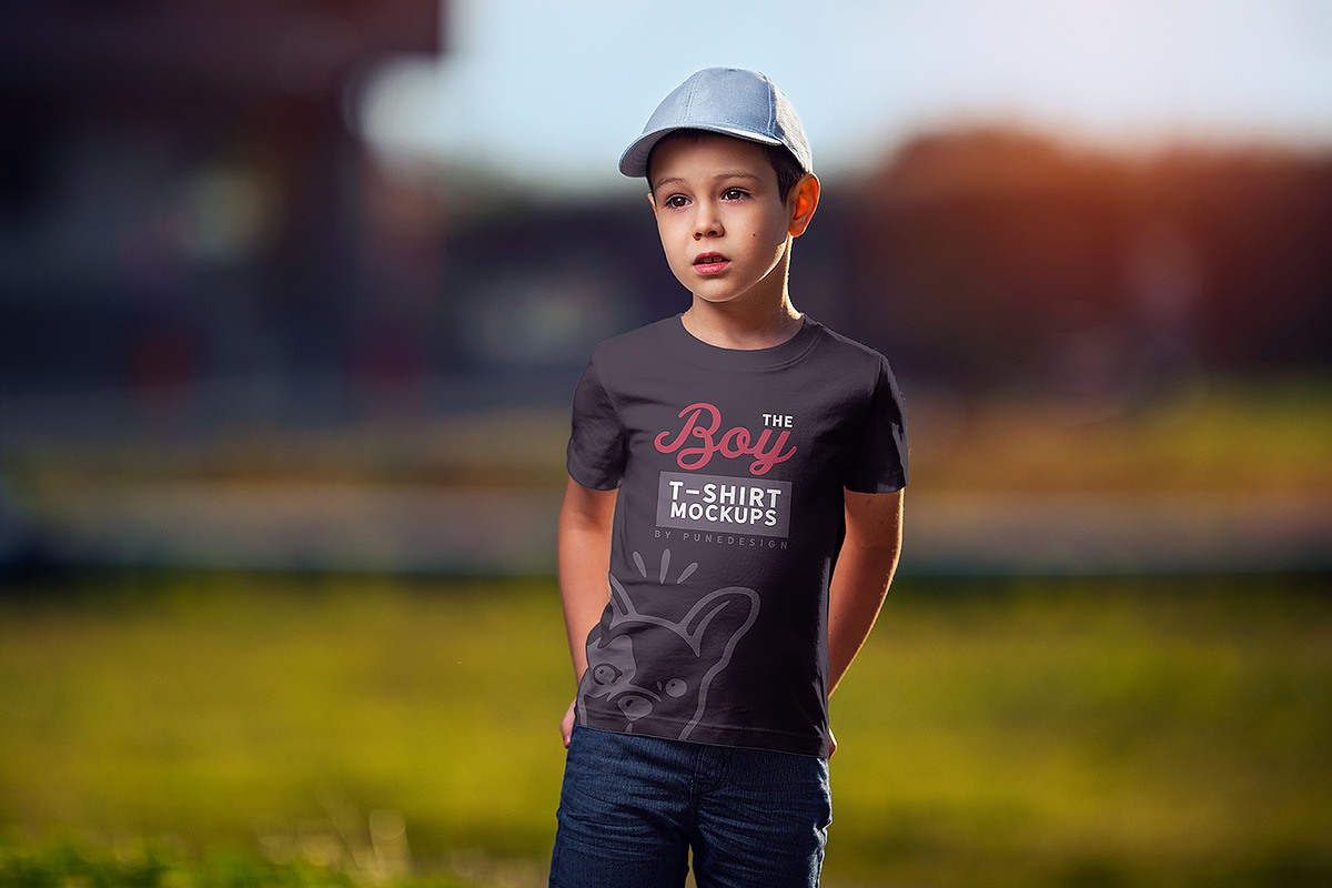 Boy T-Shirt Mock-Up Set, a Shirt Mockup by PuneDesign (Photo 3 of 6)