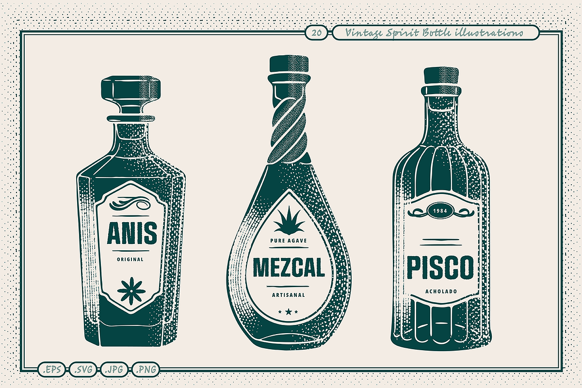 Vintage Spirit Bottle Illustrations, a Food Illustration by TheFoodAtlas (Photo 3 of 9)