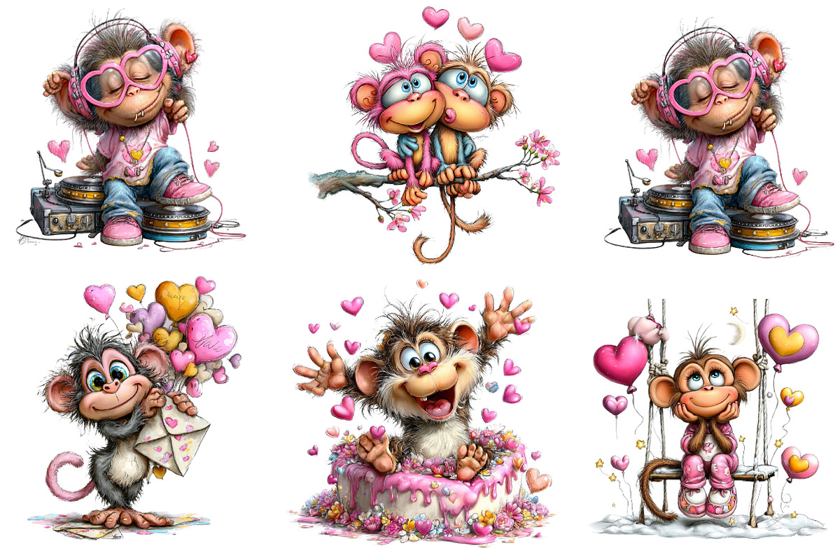 Valentines Day Monkey Sublimation, an Illustration by CreationArt (Photo 2 of 6)